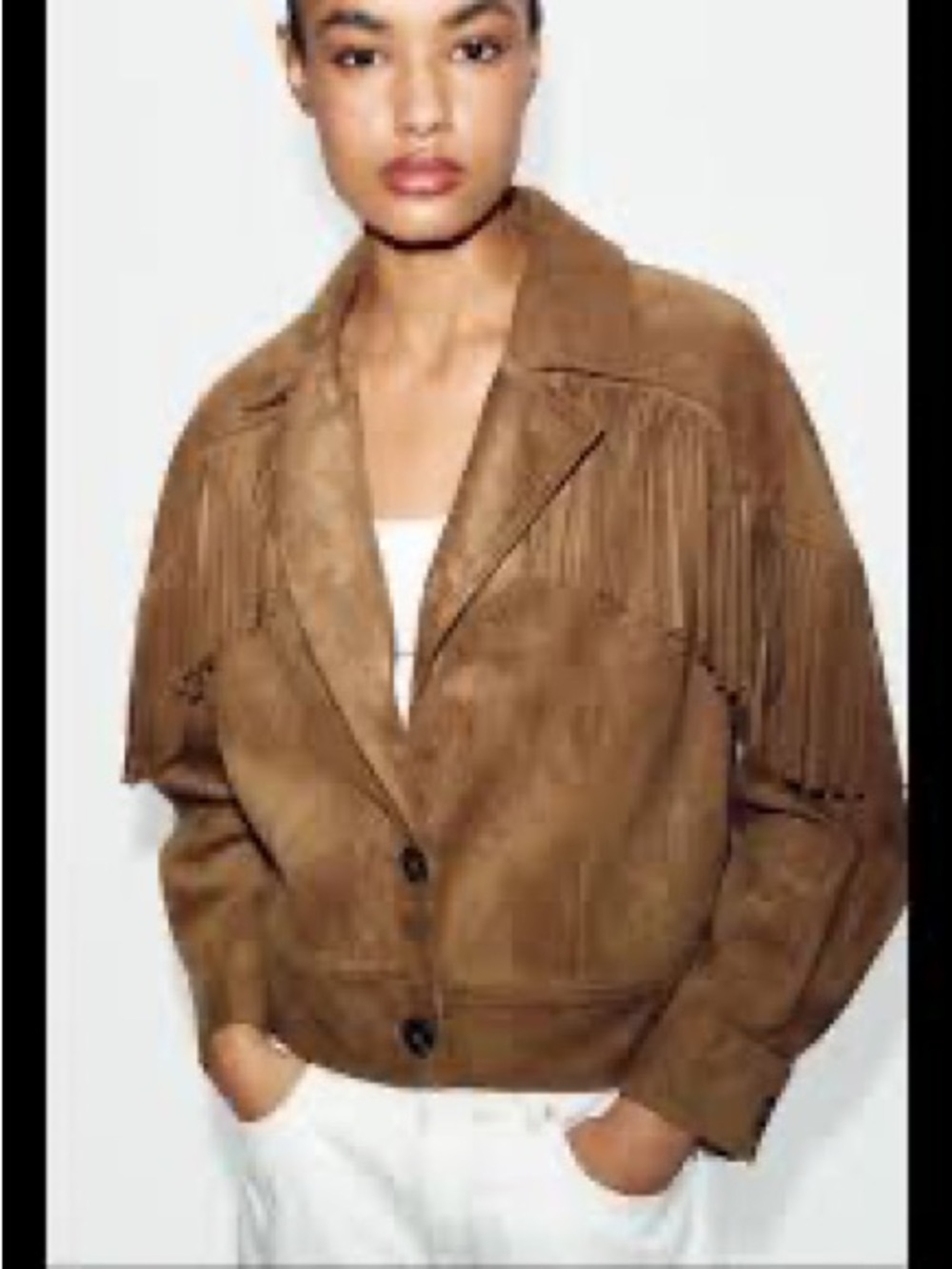 Zara Brown faux Suede Fringe Leather Jacket - Picture 6 of 6
